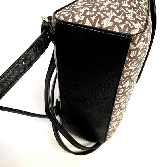 NWT DKNY Bryant Signature Backpack Bag Brown Beige Monogram Logo Flap Closure